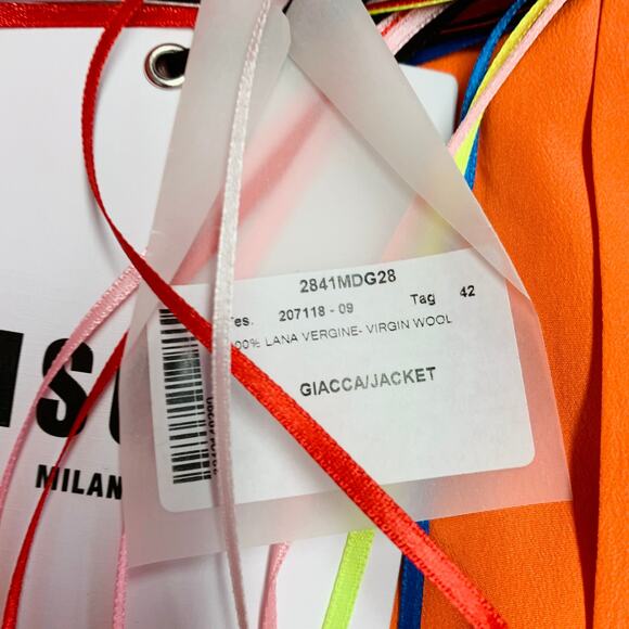 MSGM Size 6 Orange Wool Peak Lapel Jacket Blazer - Picture 6 of 10